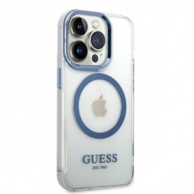 Dėklas Guess Metal Outline Magsafe GUHMP14XHTRMB iPhone 14 Pro Max Mėlynas 3