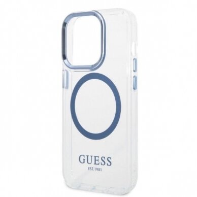 Dėklas Guess Metal Outline Magsafe GUHMP14XHTRMB iPhone 14 Pro Max Mėlynas 5