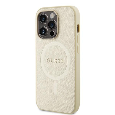 Originalus dėklas Guess GUHMP15LPSAHMCB iPhone 15 Pro 6.1  gold/gold hardcase Saffiano MagSafe 1