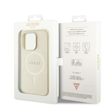 Originalus dėklas Guess GUHMP15LPSAHMCB iPhone 15 Pro 6.1  gold/gold hardcase Saffiano MagSafe 7