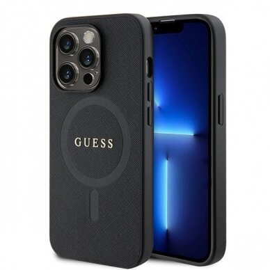 Originalus dėklas Guess GUHMP15LPSAHMCK iPhone 15 Pro 6.1  Juodas hardcase Saffiano MagSafe