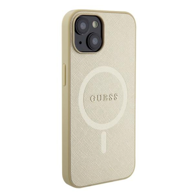 Originalus dėklas Guess GUHMP15MPSAHMCB iPhone 15 Plus 6.7  gold/gold hardcase Saffiano MagSafe 3