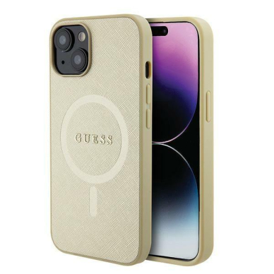 Originalus dėklas Guess GUHMP15MPSAHMCB iPhone 15 Plus 6.7  gold/gold hardcase Saffiano MagSafe