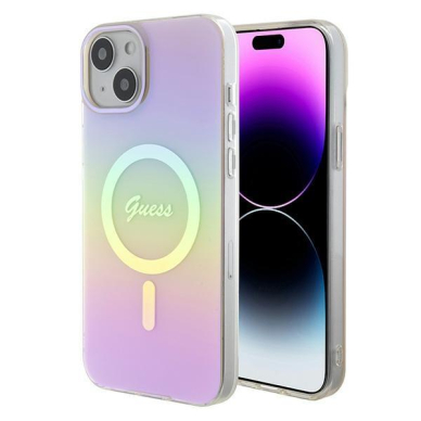 Originalus dėklas Guess GUHMP15SHITSP iPhone 15 6.1  rožinis/rožinis hardcase IML Iridescent MagSafe