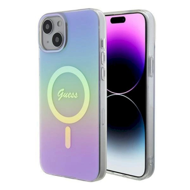 Originalus Guess dėklas GUHMP15SHITSU iPhone 15 6.1 Violetinis/Violetinis hardcase IML Iridescent MagSafe