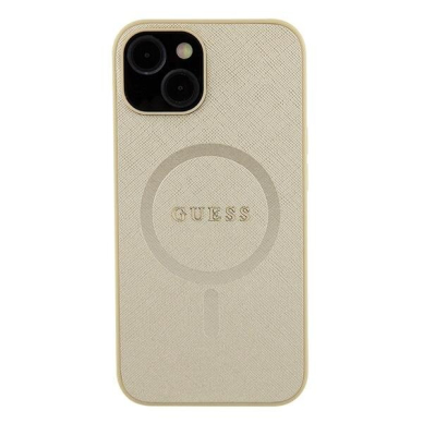 Originalus dėklas Guess GUHMP15SPSAHMCB iPhone 15 6.1  gold/gold hardcase Saffiano MagSafe 2