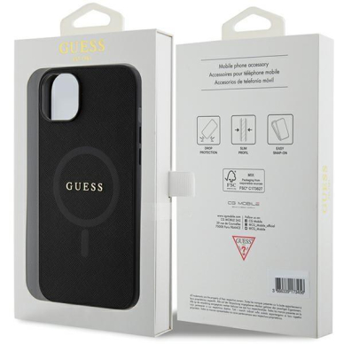 Originalus dėklas Guess GUHMP15SPSAHMCK iPhone 15 6.1  Juodas hardcase Saffiano MagSafe 7