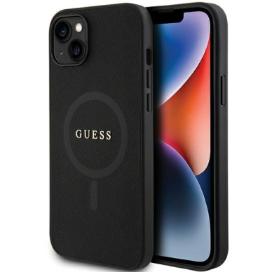 Originalus dėklas Guess GUHMP15SPSAHMCK iPhone 15 6.1  Juodas hardcase Saffiano MagSafe