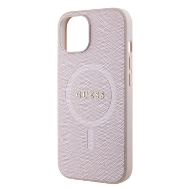 Originalus dėklas Guess GUHMP15SPSAHMCP iPhone 15 6.1  rožinis/rožinis hardcase Saffiano MagSafe 4