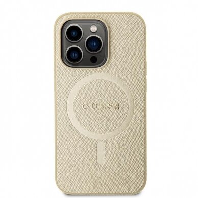 Originalus dėklas Guess GUHMP15XPSAHMCB iPhone 15 Pro Max 6.7  gold/gold hardcase Saffiano MagSafe 2