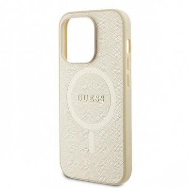 Originalus dėklas Guess GUHMP15XPSAHMCB iPhone 15 Pro Max 6.7  gold/gold hardcase Saffiano MagSafe 5