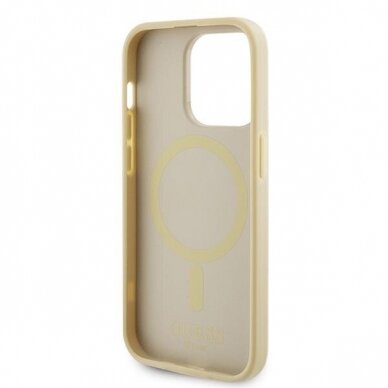 Originalus dėklas Guess GUHMP15XPSAHMCB iPhone 15 Pro Max 6.7  gold/gold hardcase Saffiano MagSafe 6