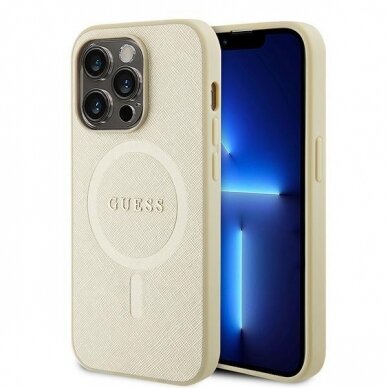 Originalus dėklas Guess GUHMP15XPSAHMCB iPhone 15 Pro Max 6.7  gold/gold hardcase Saffiano MagSafe