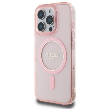 Dėklas Guess GUHMP16LHFGEREP iPhone 16 Pro 6.3 Rožinis/Rožinis hard IML Glitter Circle MagSafe 1