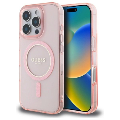 Dėklas Guess GUHMP16LHFGEREP iPhone 16 Pro 6.3 Rožinis/Rožinis hard IML Glitter Circle MagSafe