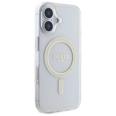 Dėklas Guess GUHMP16MHFGERET iPhone 16 Plus 6.7 Skaidrus hard IML Glitter Circle MagSafe 3