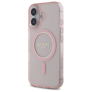 Dėklas Guess GUHMP16SHFGEREP iPhone 16 6.1 Rožinis/Rožinis hard IML Glitter Circle MagSafe 1