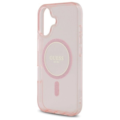 Dėklas Guess GUHMP16SHFGEREP iPhone 16 6.1 Rožinis/Rožinis hard IML Glitter Circle MagSafe 5