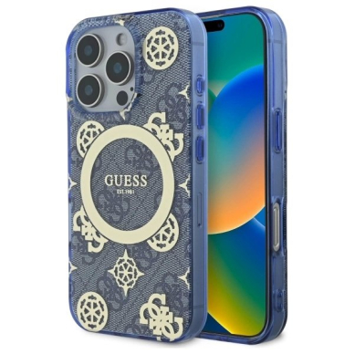 Dėklas Guess GUHMP16XH4PYEEB iPhone 16 Pro Max 6.9 Mėlynas/Mėlynas hard IML Peony On 4G Background MagSafe