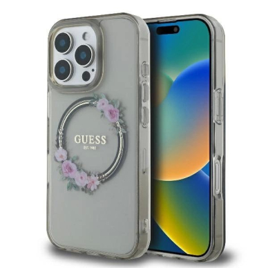 Dėklas Guess GUHMP16XHFWFCK iPhone 16 Pro Max 6.9 Juodas/Juodas hard IML Flowers Wreath MagSafe