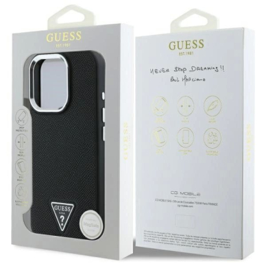 Dėklas Guess GUHMP16XPGTSPSK iPhone 16 Pro Max 6.3 Juodas/Juodas hard Grained Triangle MagSafe 7