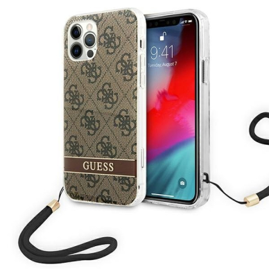 Dėklas Guess Print Strap GUOHCP12MH4STW iPhone 12/12 Pro Rudas