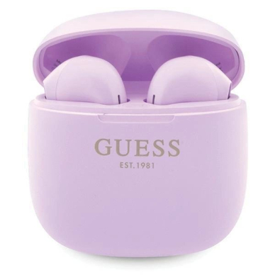 Guess GUTWST26PSU TWS bluetooth ausinės + docking station - purple Classic EST Logo