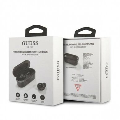 Guess GUTWST31EK TWS bluetooth ausinės + docking station - Juodas 4