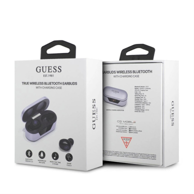 Guess GUTWST31EU TWS bluetooth ausinės + docking station Violetinės 4