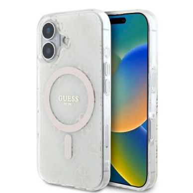 Dėklas Guess IML 4G Background MagSafe iPhone 16  - Baltas