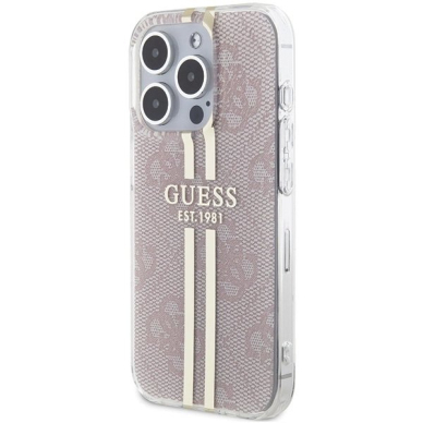 Originalus Guess dėklas IML 4G Auksinis StripeiPhone 14 Pro Max - Rožinis 1