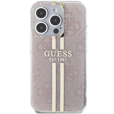 Originalus Guess dėklas IML 4G Auksinis StripeiPhone 14 Pro Max - Rožinis 2