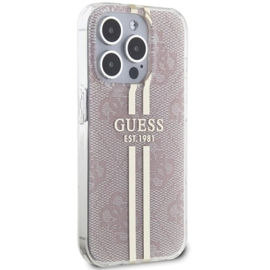 Originalus Guess dėklas IML 4G Auksinis StripeiPhone 14 Pro Max - Rožinis 3