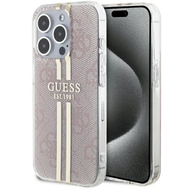 Originalus Guess dėklas IML 4G Auksinis StripeiPhone 14 Pro Max - Rožinis