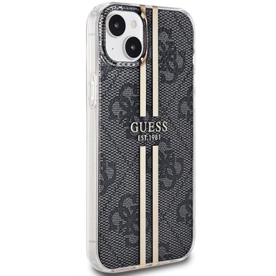 Originalus Guess dėklas IML 4G Auksinis StripeiPhone 15 Plus / 14 Plus - Juodas 3