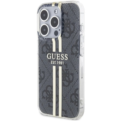 Originalus Guess dėklas IML 4G Auksinis StripeiPhone 15 Pro - Juodas 1