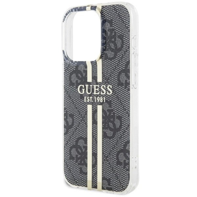 Originalus Guess dėklas IML 4G Auksinis StripeiPhone 15 Pro - Juodas 5