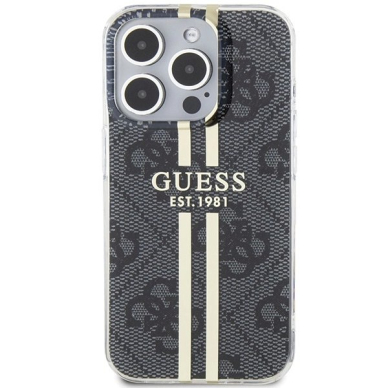 Originalus Guess dėklas IML 4G Auksinis StripeiPhone 15 Pro Max - Juodas 2