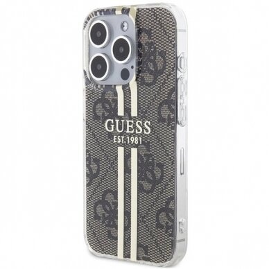 Originalus Guess dėklas IML 4G Auksinis StripeiPhone 15 Pro Max - Rudas 1