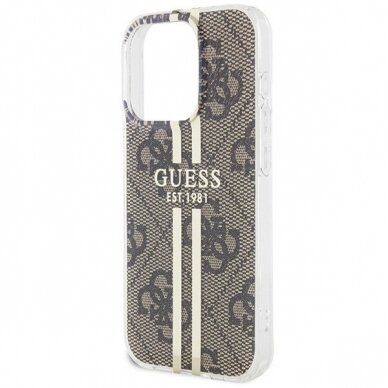 Originalus Guess dėklas IML 4G Auksinis StripeiPhone 15 Pro Max - Rudas 5