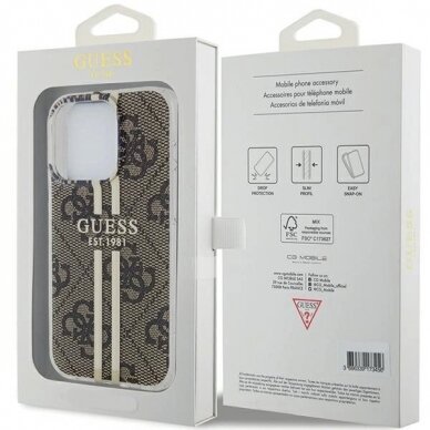 Originalus Guess dėklas IML 4G Auksinis StripeiPhone 15 Pro Max - Rudas 7