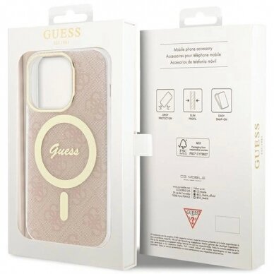 Originalus Guess dėklas IML 4G MagSafeiPhone 15 Pro - Rožinis 7