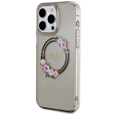 Guess IML Flowers Wreath MagSafe Dėklas iPhone 15 Pro Max - Juodas 1