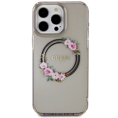 Guess IML Flowers Wreath MagSafe Dėklas iPhone 15 Pro Max - Juodas 2