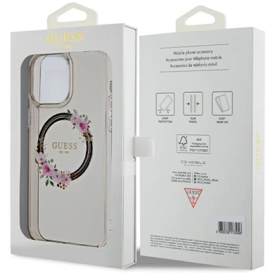 Guess IML Flowers Wreath MagSafe Dėklas iPhone 15 Pro Max - Juodas 7