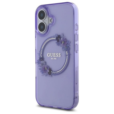 Dėklas Guess IML Flowers Wreath MagSafe iPhone 16  - Violetinis 1