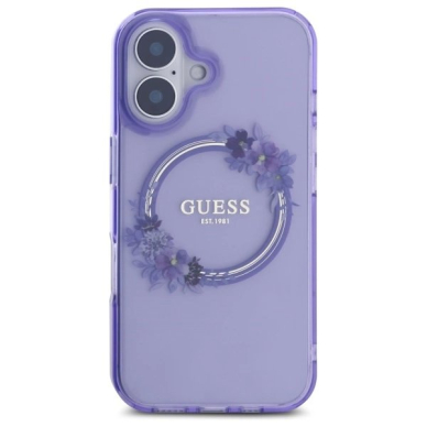 Dėklas Guess IML Flowers Wreath MagSafe iPhone 16  - Violetinis 2