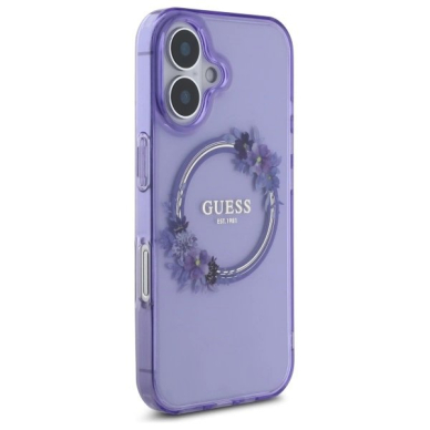 Dėklas Guess IML Flowers Wreath MagSafe iPhone 16  - Violetinis 3