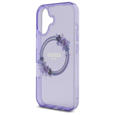 Dėklas Guess IML Flowers Wreath MagSafe iPhone 16  - Violetinis 5