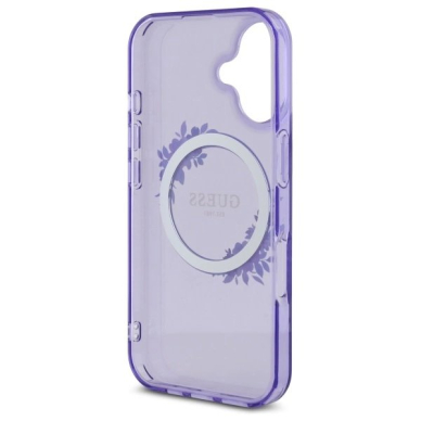 Dėklas Guess IML Flowers Wreath MagSafe iPhone 16  - Violetinis 6